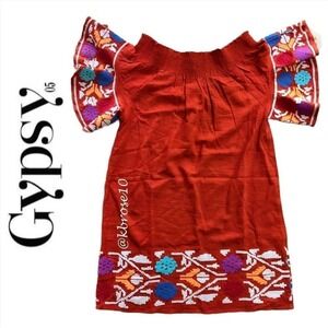 Gypsy05 Bohemian Embroidered Short Sleeve Top Size Medium